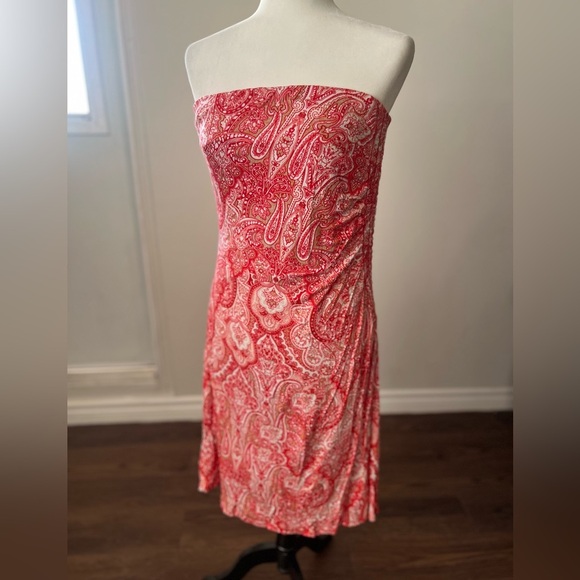 Strapless Paisley Dress with rouched side - Picture 1 of 8